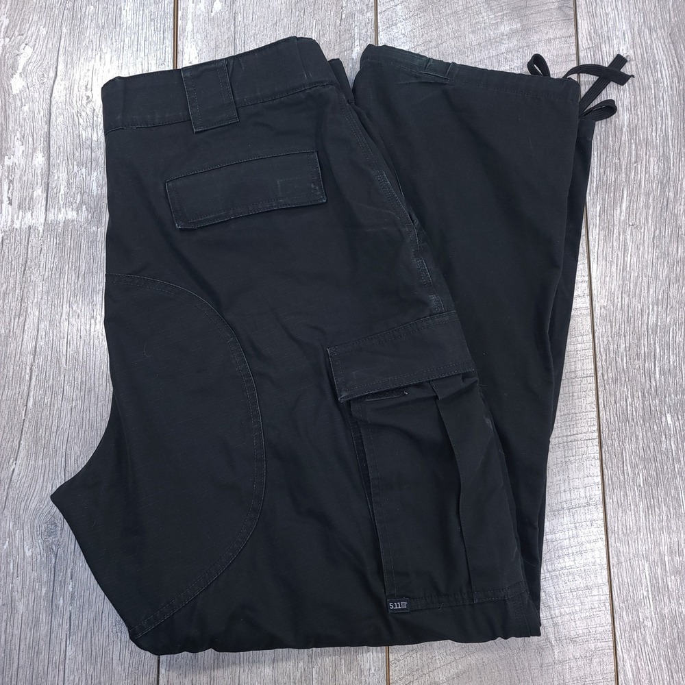 5.11 Tactical Cargo Pants Mens XL Black Ripstop Multi-Pocket Drawstring Hem